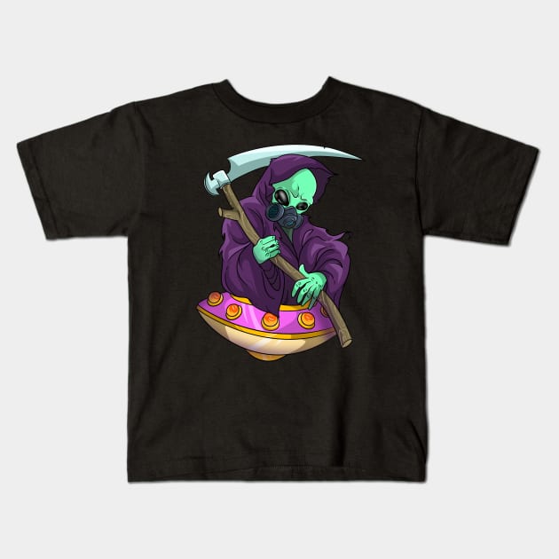Grim Reaper Alien Skull of Death Kids T-Shirt by Trendy Black Sheep